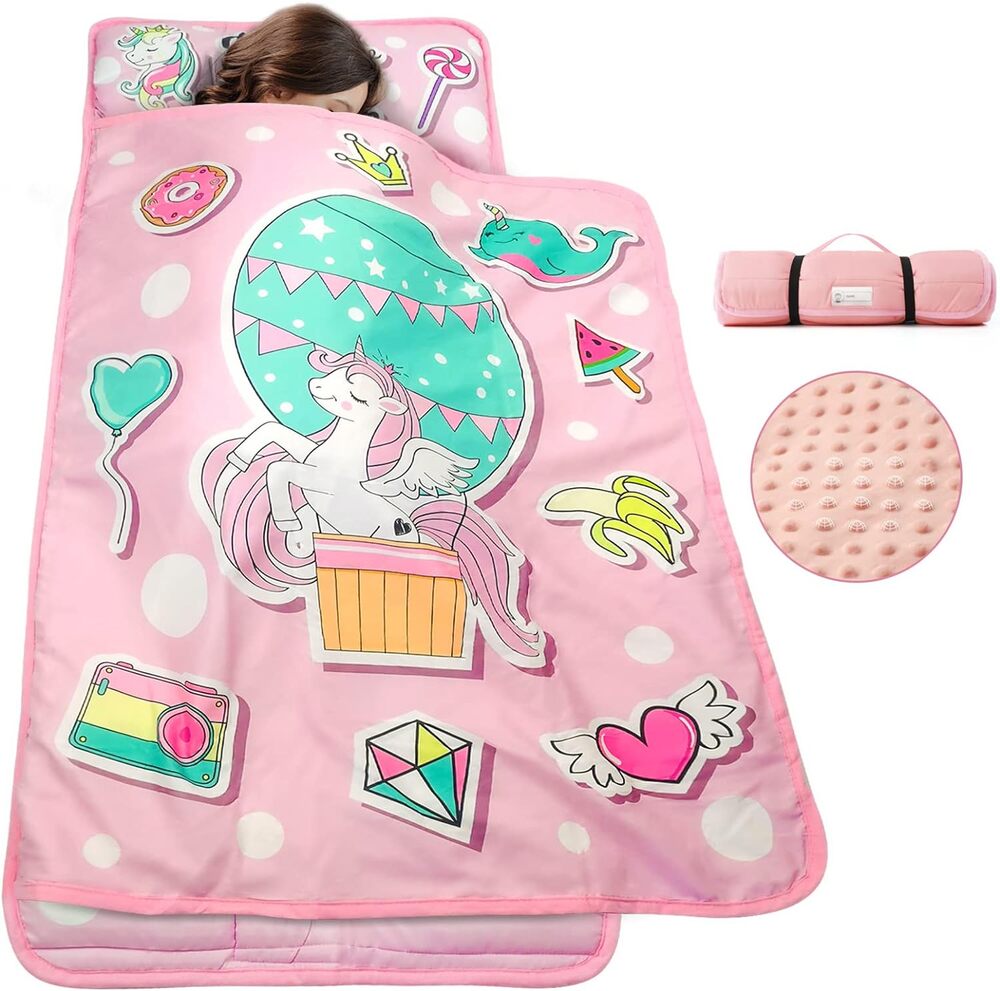Toddler Nap Mat with Pillow and Blanket, Portable Kids Sleeping Mats for Daycare